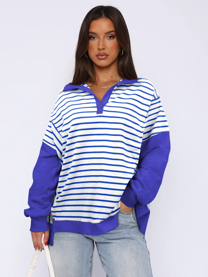 Damer Løs Sweatshirt med brede striber og moderne krave Stilla