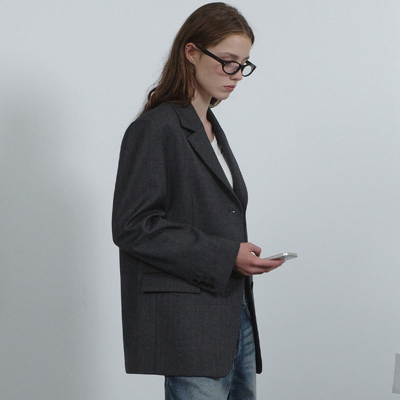 Dame moderne oversized blazer med højkvalitets stofdetaljer og bred revers Stilla