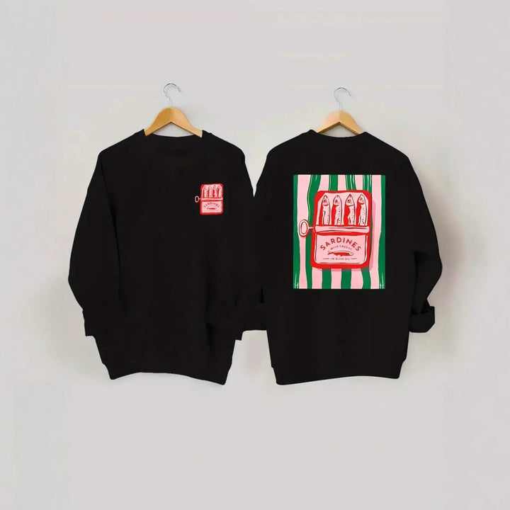 Kvindernes sweatshirt med kreativ sardinegrafik og afslappet pasform Stilla