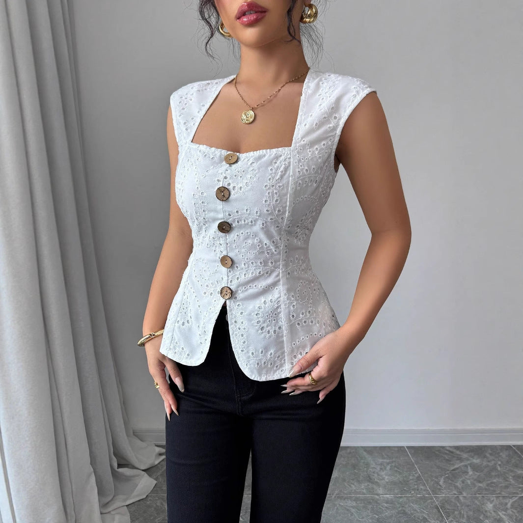 Dame Elegant top med knapdetaljer Skovae