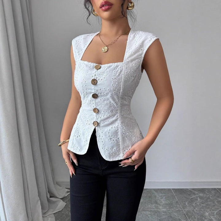 Dame Elegant top med knapdetaljer Skovae