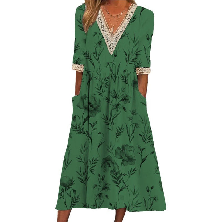 Dame skjortekjole med kunstnerisk blomsterdesign og blondekant Stilla