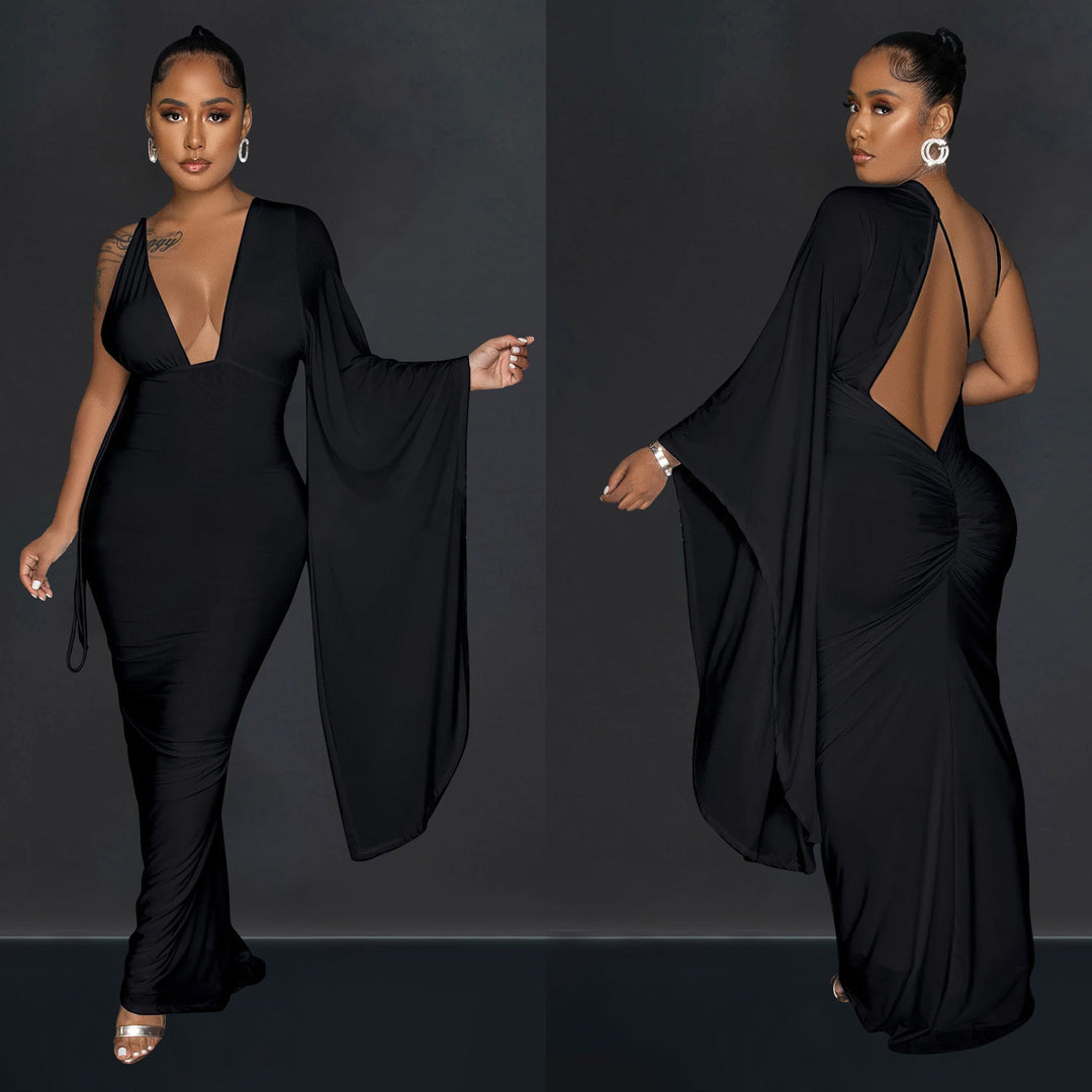 Dame Elegant Maxi-Kjole med asymmetrisk Cut-Out og langærmet Stilla