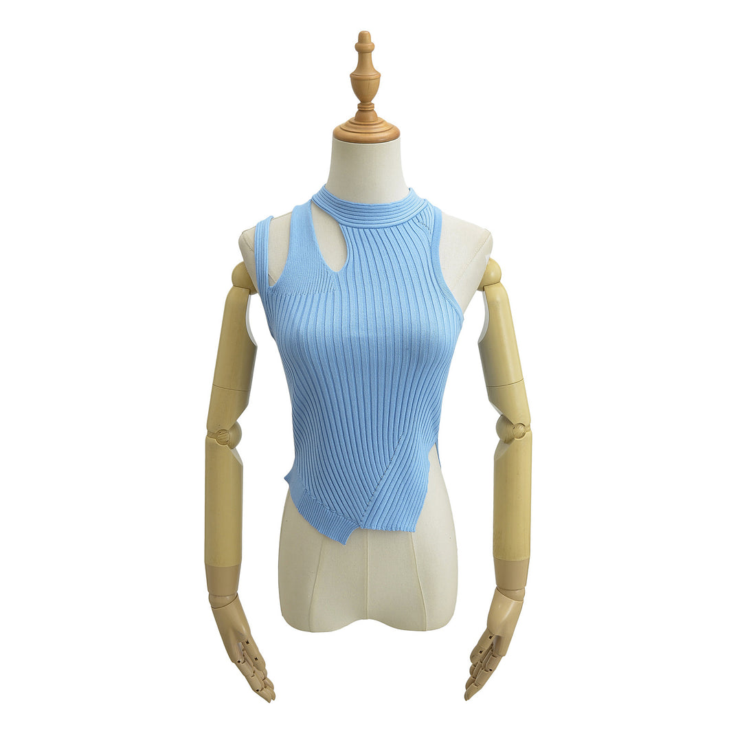 Dame Ribb Strik Tanktop med asymmetrisk design og elegante stropdetaljer Stilla