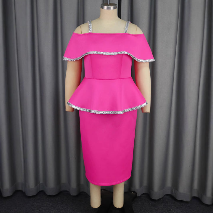 Dame Elegant Cocktailkjole med off-shoulder Volant og glitrende accenter Skovae