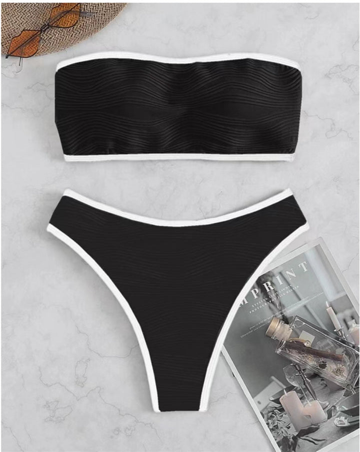 Dame bandeau-bikini-sæt med struktureret design Skovae