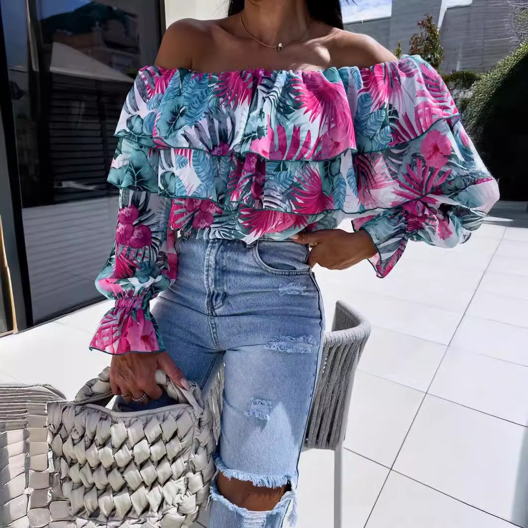 Damebluse i flæse-stil med blomstermønster Stilla