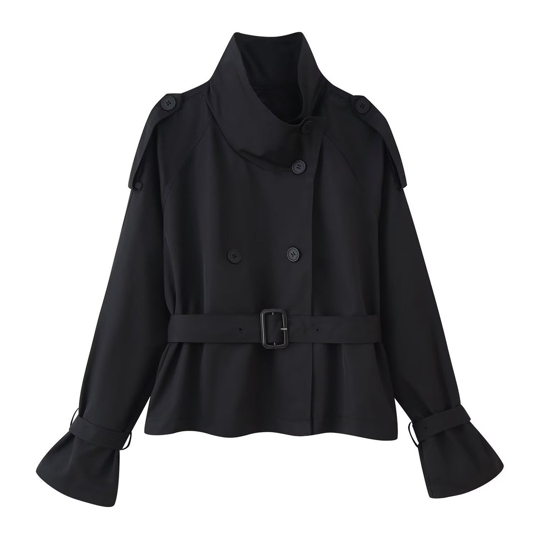 Kvinders fashionable trench coat jakke med bred krave og bælte detalje Stilla