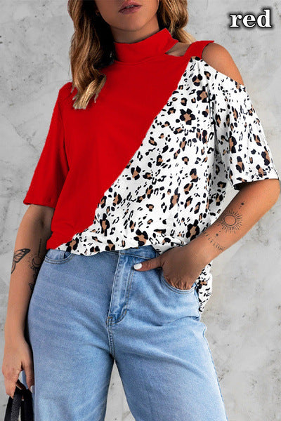 Dame modet T-shirt med trendudskæringer og leopardmønster Stilla