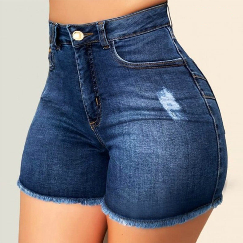 Dame denim shorts med frynset kant Stilla
