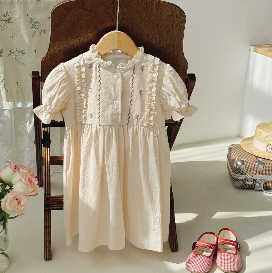 Pige vintage-inspireret floral broderet kjole Stilla