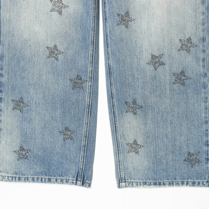 Dame denim jeans med funklende stjernemønster Skovae