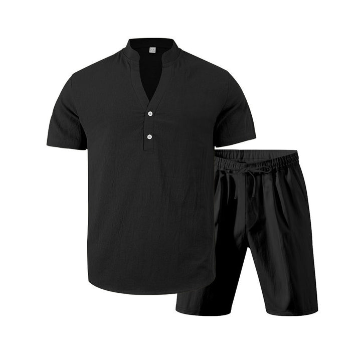 Herrer afslappet top med kort knaplukning og behagelige shorts Stilla