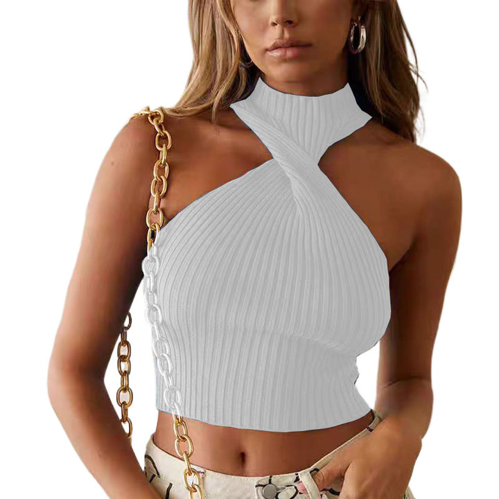 Femme Ribbede Halterneck Crop Top Stilla