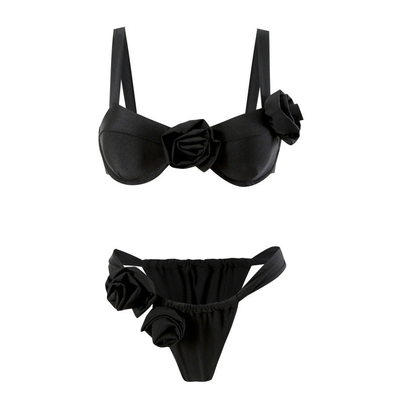 Damer Bikini-sæt med modige rose-applikationer og komfortabel pasform Skovae