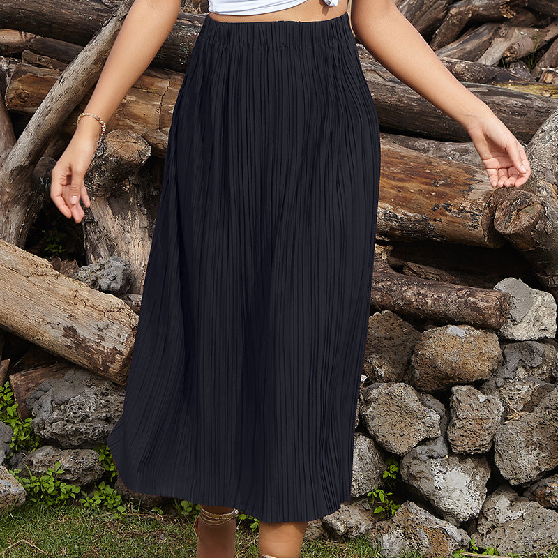 Kvindernes Plisserede Maxi Skirt med Elastisk Liv og Sideslids Stilla