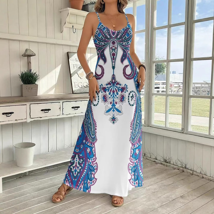 Dame Maxikjole med elegant blomsterdesign og smalle stropper Stilla