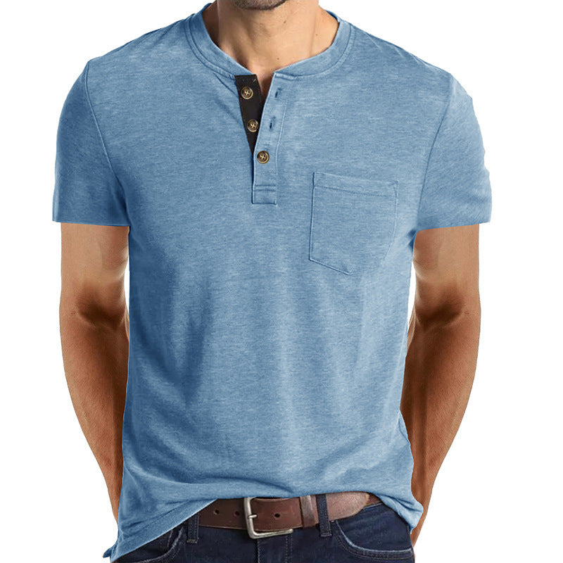 Herre kortærmet Henley-shirt med lomme-detalje Stilla