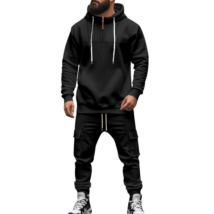Herren nan hoodie- og joggersæt i cargo-stil med kort brystlynlås og påsyede klaplommer Skovae