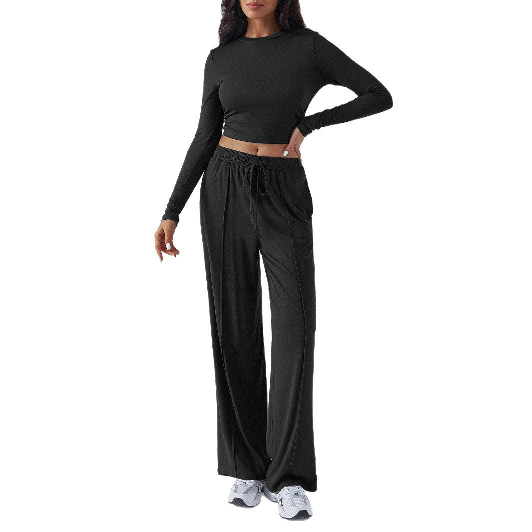 Dame afslappet lounge-sæt med langærmet crop-top og løs bund Skovae