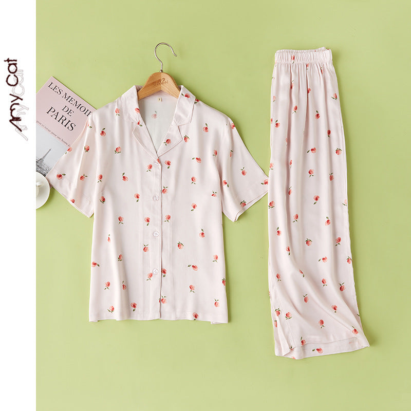 Dame fritids-pyjama-sæt med blomstret print og åndbart satin Stilla