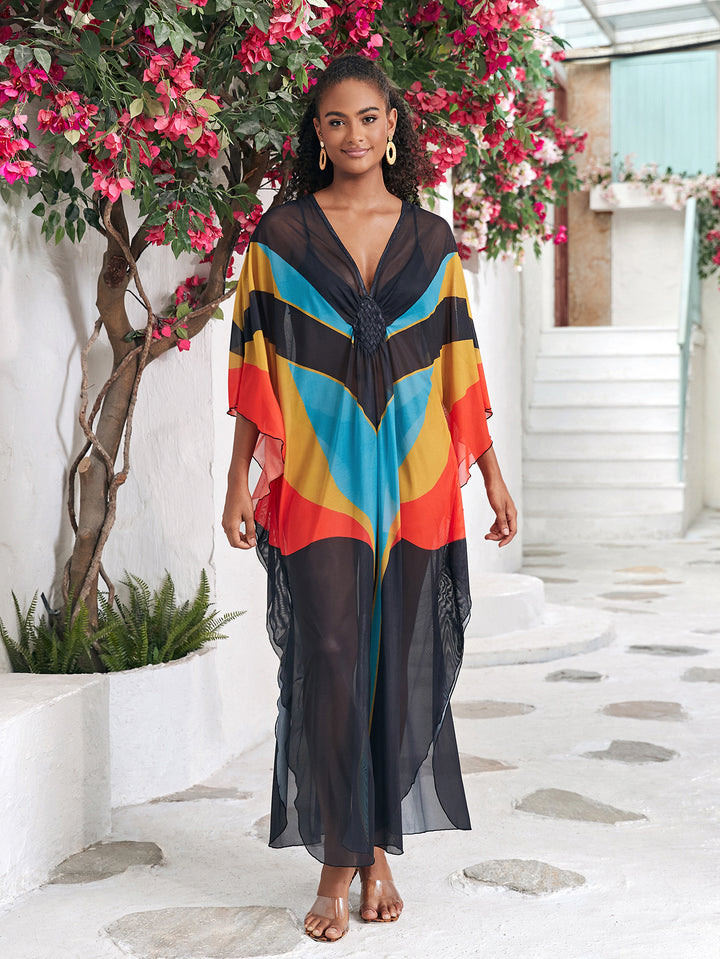 Dame Strandkaftan med farverigt grafikdesign og lette materialedetaljer Stilla