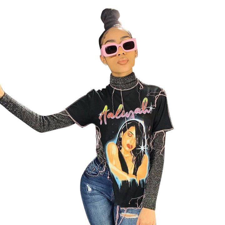 Dame Graphic T-Shirt med unikt slids-design Stilla