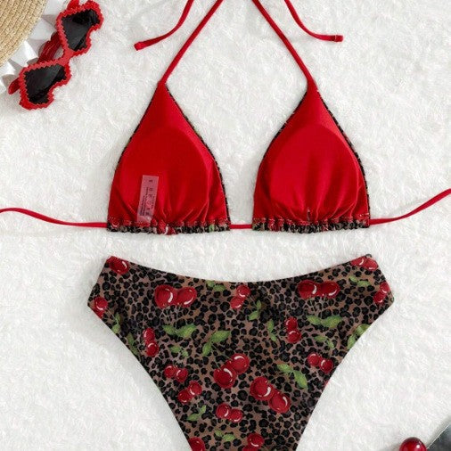 Dame Triangel-Bikini med floralt leopardmønster og justerbare stropper Stilla