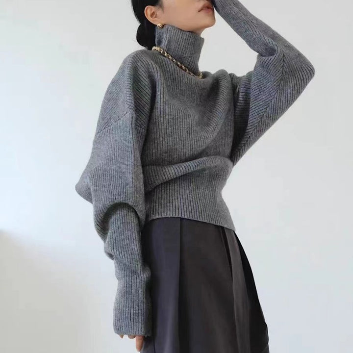 Damer fashionabel turtleneck sweater med tekstureret strikkemønster og brede ærmer Stilla