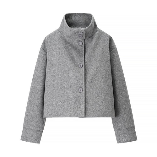 Dame cropped overgangsjakke med moderne ståkrave og knaplukning Stilla