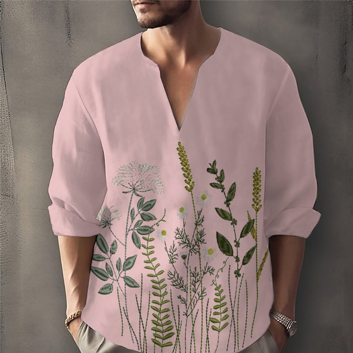 Herre afslappet skjorte med kunstnerisk blomsterdesign Stilla
