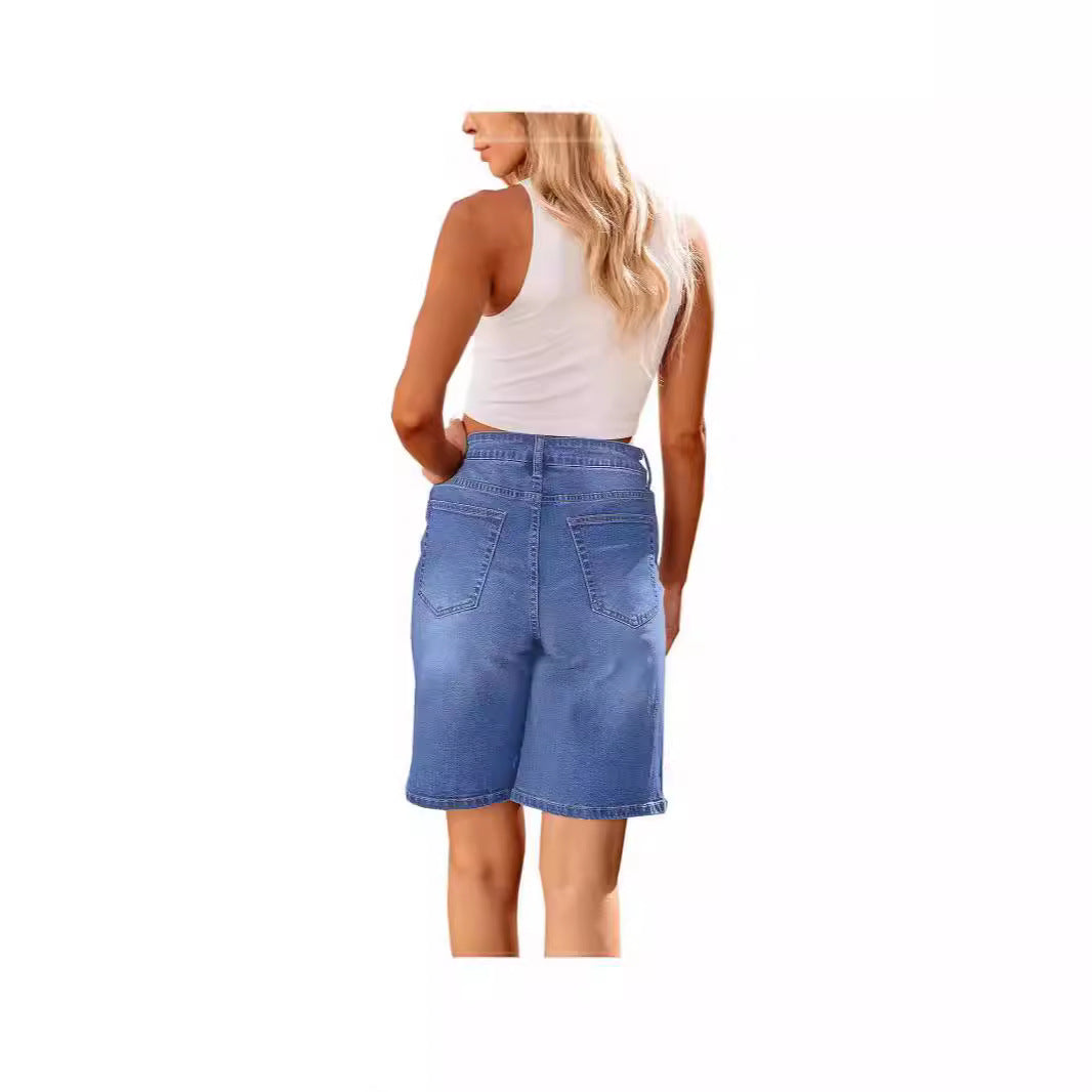 Damer denim shorts med afslappet pasform og afslappede detaljer Skovae