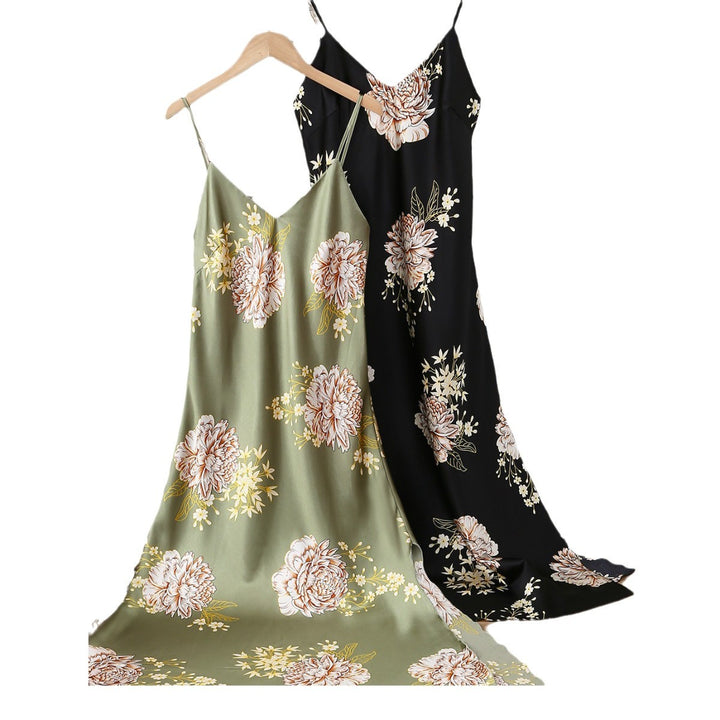 Femme Elegante Florale Satin Maxi Kjole Stilla
