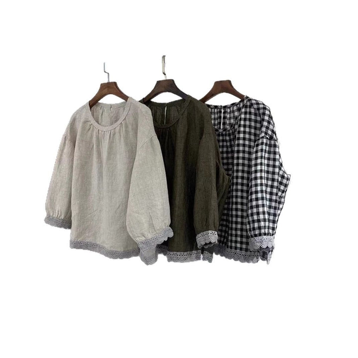 Dame Gingham Spidsbesat Bluse Stilla