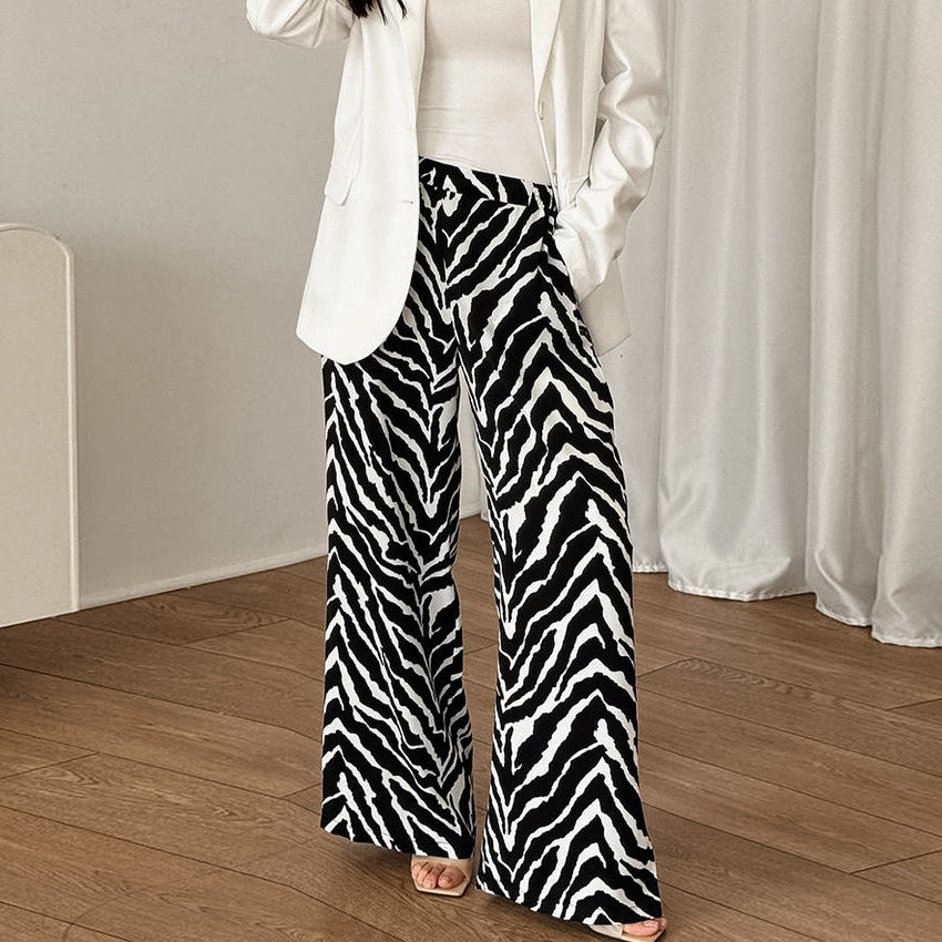 Dame Bred Zebra-Print Palazzo-Bukser med elastisk Talje og Svingende Snit Stilla