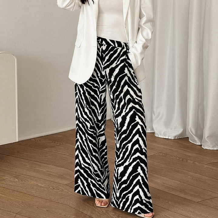 Dame Bred Zebra-Print Palazzo-Bukser med elastisk Talje og Svingende Snit Stilla