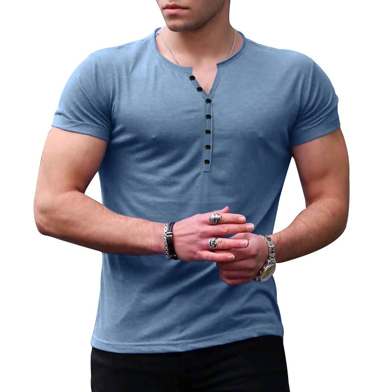 Herrer Fritid Kortærmet Henley T-shirt Stilla