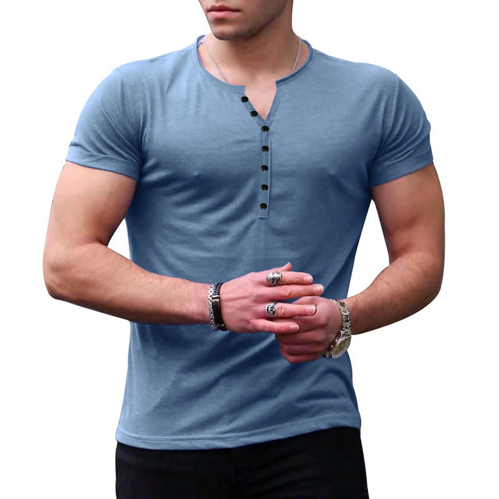 Herrer Fritid Kortærmet Henley T-shirt Stilla