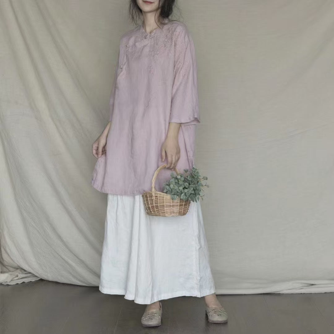 Dame Floral Broderet Lang Tunika Top Stilla