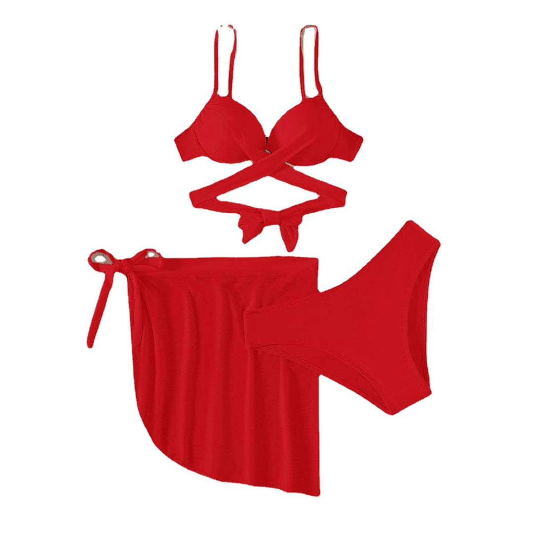 Dame bikini sæt med moderne knudedesign og gennemsigtig nederdel Stilla