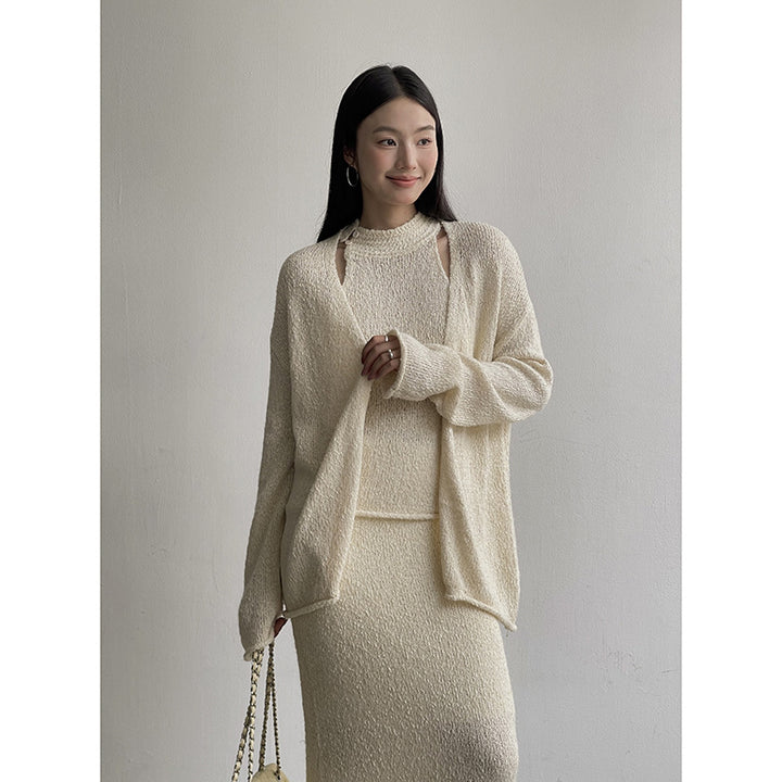 Dame elegant strikensemble med asymmetrisk snit og åbent design Stilla