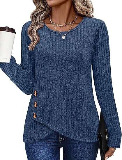 Damer fashionable og casual top med knapdetaljer Stilla