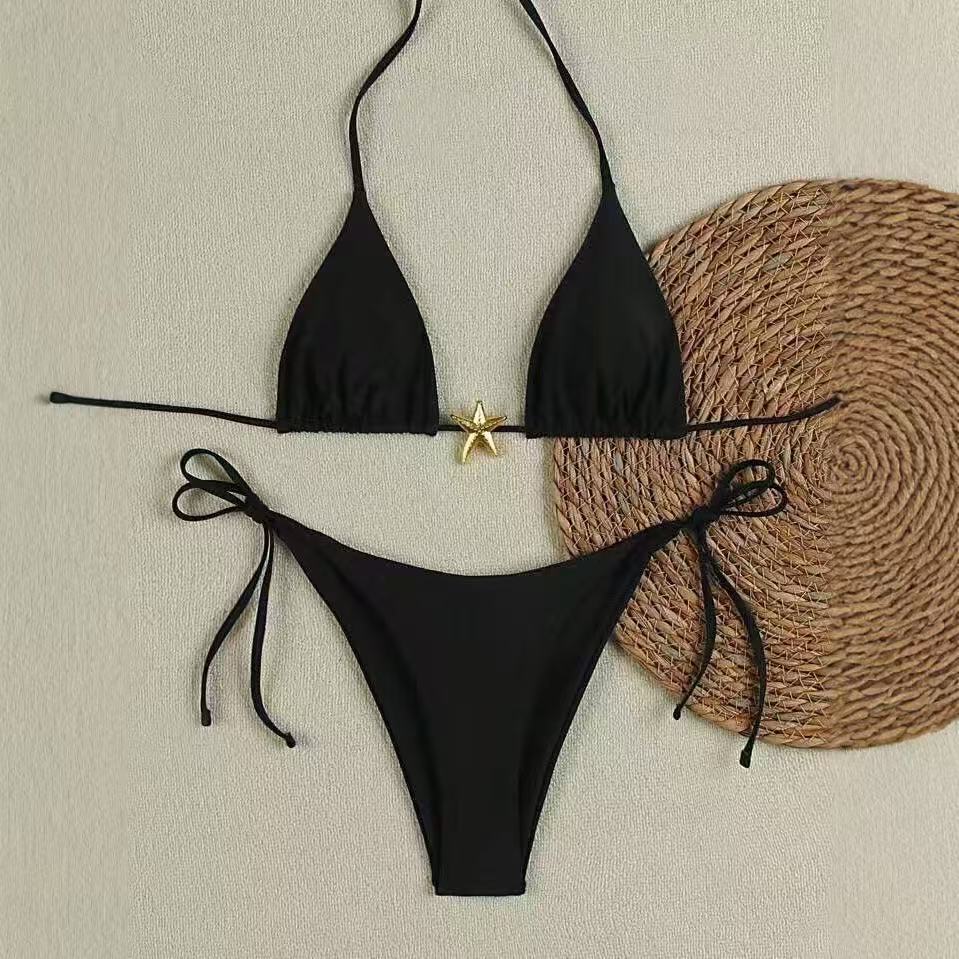 Dame Bikini-sæt med justerbar trekant-top og høj taljebukser Skovae