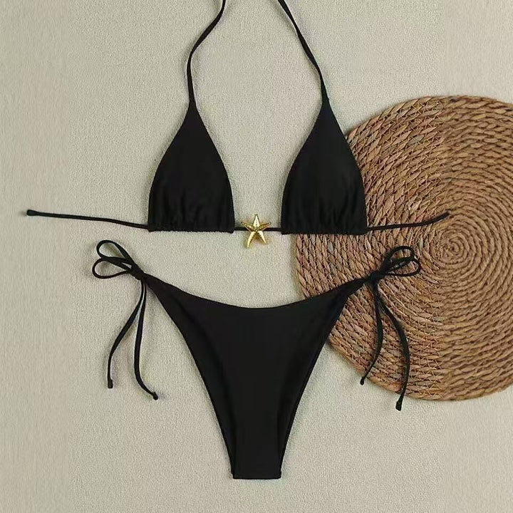 Dame Bikini-sæt med justerbar trekant-top og høj taljebukser Skovae