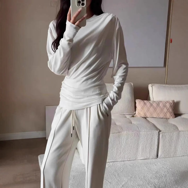 Dame asymmetrisk langærmet skjorte med elegant drapering Stilla