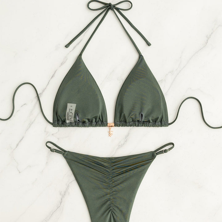 Dame Triangel-Bikini-Sæt med justerbare bånd og glat overflade Skovae