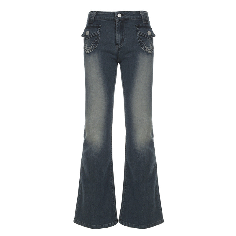 Dame Flared Jeans i klassisk snit med dekorative lommer Skovae