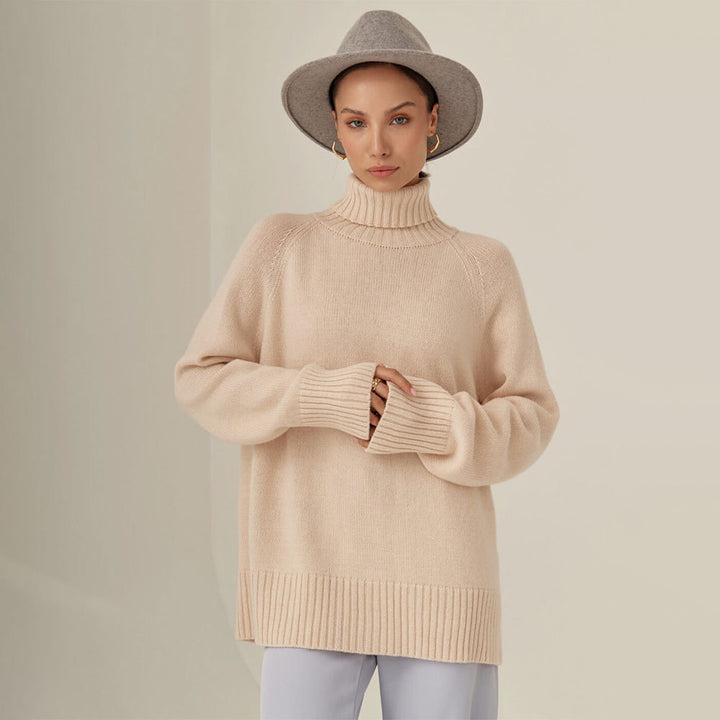 Kvinders strikket sweater med høj krave og afslappet pasform Stilla