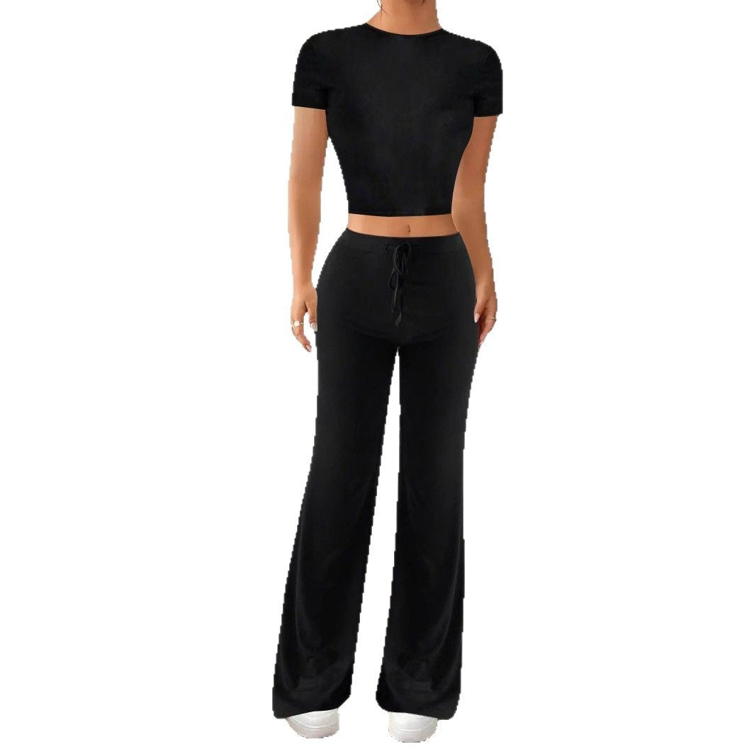 Dame Relaxed Fit Crop Top og brede Bukser Sæt Stilla
