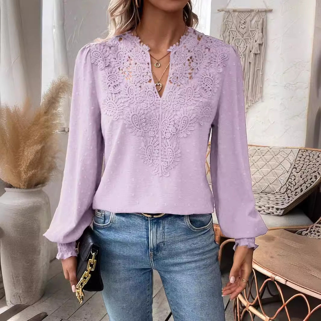 Dame elegant bluse med kunstneriske spidsudsmykninger Stilla